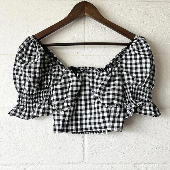 Buffalo David Bitton Tops - Buffalo David Bitton White Black Checkered Gingham Crop Top Blouse Women's XS